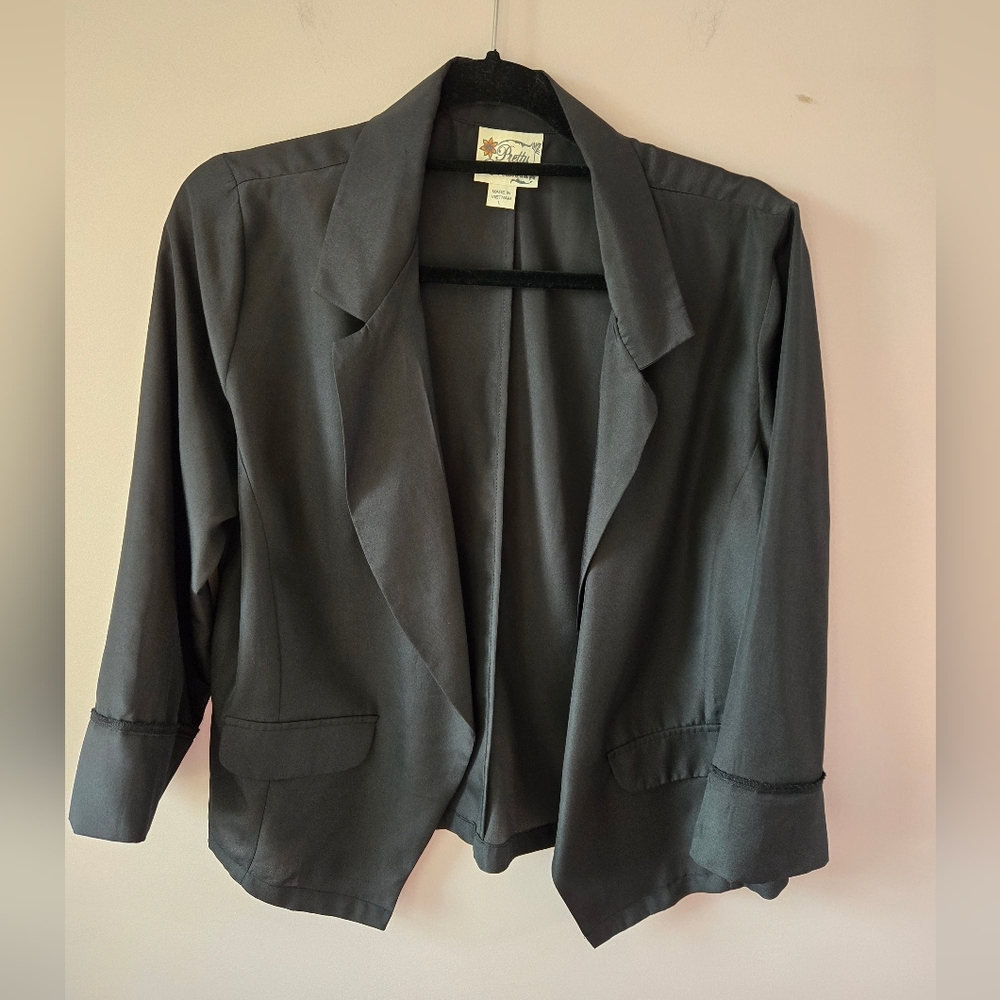 Pretty Rebellious Lightweight Black Drape Blazer Office Professional L